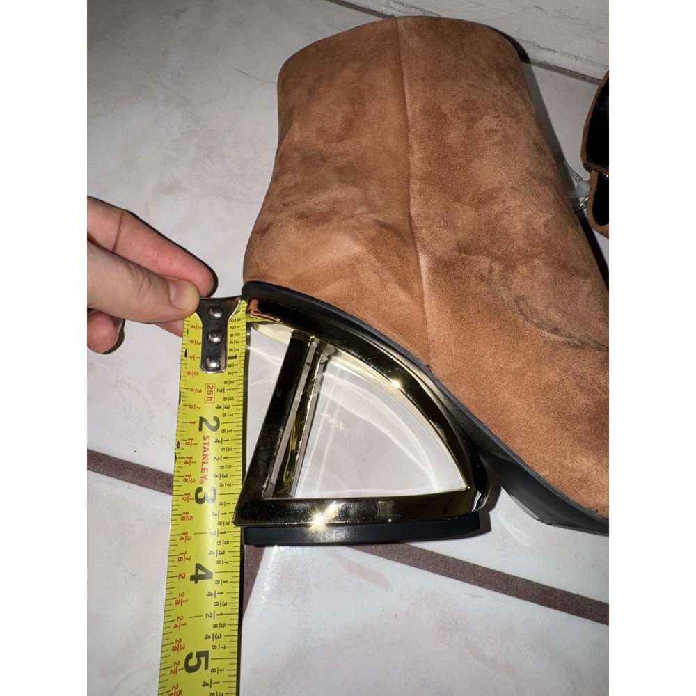 NWOB Gianni Bini heeled boots 6 brown suede gold architectural heel pointy - Picture 8 of 8